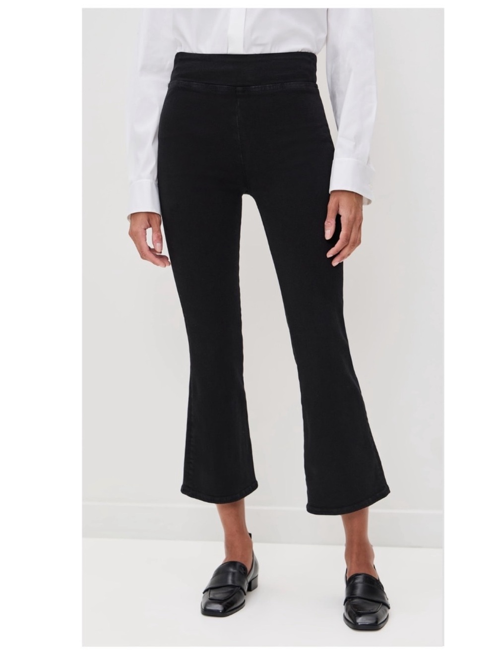 Frame Jetset Crop Mini Boot Black Flared Stretch Jeans 2 Flawless